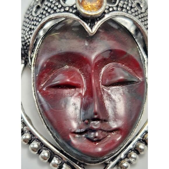 Sterling Silver Bali Goddess Pendant Necklace with Garnet Stones, Red - Picture 3 of 8